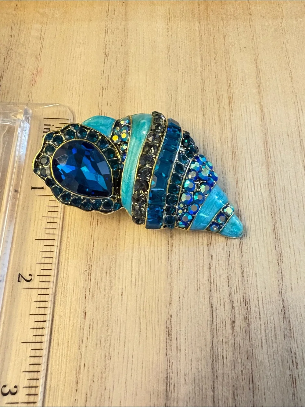 Blue Teardrop Shell Crystal Statement Brooch
